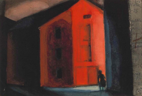 Oscar Bleumner (1867-1938), Red Building with Woman, 1925