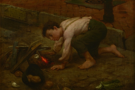 boy with campfire